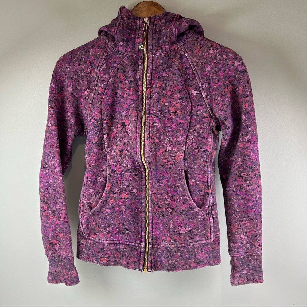 Lululemon Ornamental Floral Multi Printed Scuba Hoodie Pink & Purple Gold Sz 6